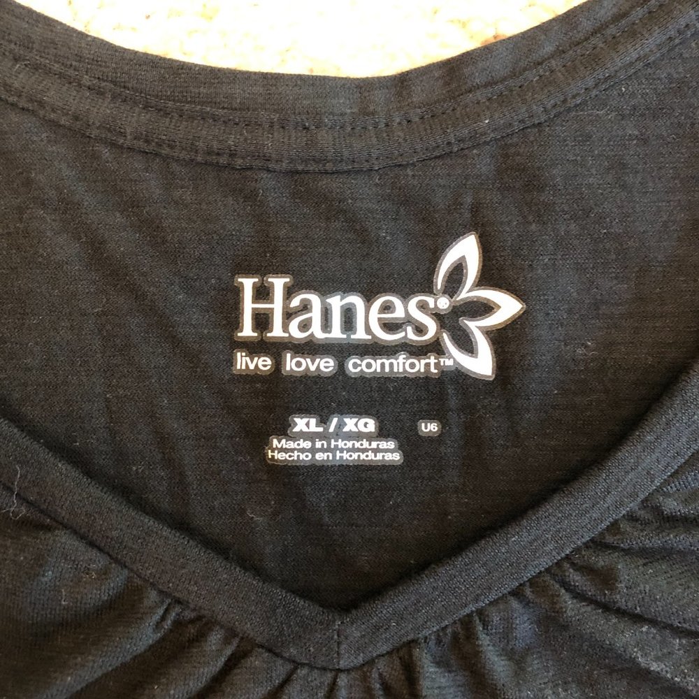 Hanes Live Love Comfort Black Striated V-neck Cap Short-Sleeve Women's Tee Top - Picture 5 of 8